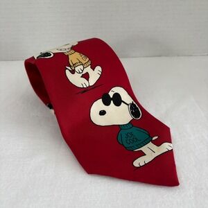 Peanuts Snoopy Joe Cool Red Silk Tie Vintage Salant Menswear USA Made